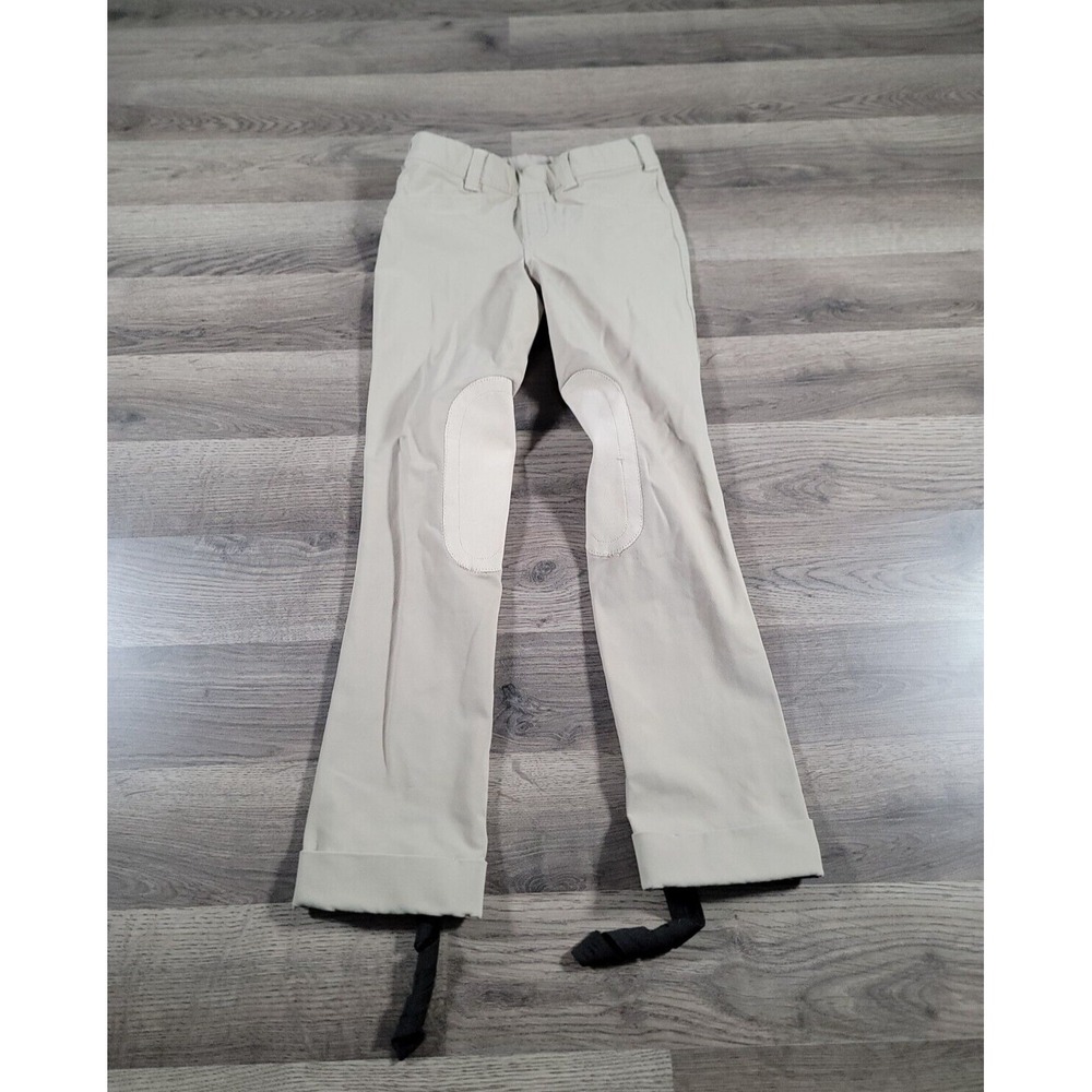 Equestrian Ridding Pants Medium Beige Stretch Breeches Adjustable Pull On Girls